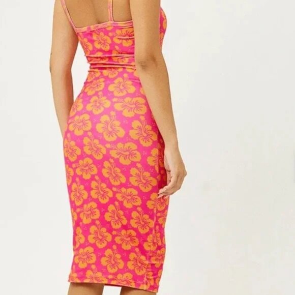 Frankies Bikinis Hibiscus Floral Terry Bodycon Vibrant Dress Size L - Picture 2 of 15
